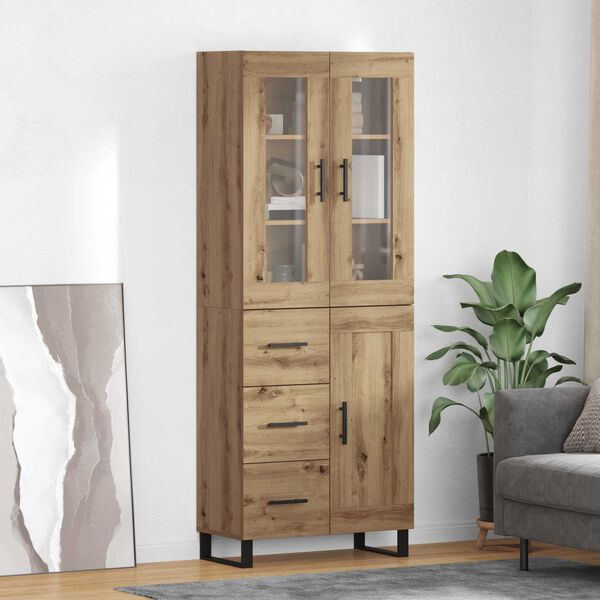 vidaXL Highboard 2 pcs Artisan Oak Engineered Wood and Glass