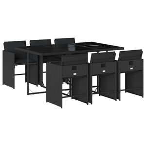 vidaXL Garden Dining Set | Black | PE Rattan | 6-seater | Foldable