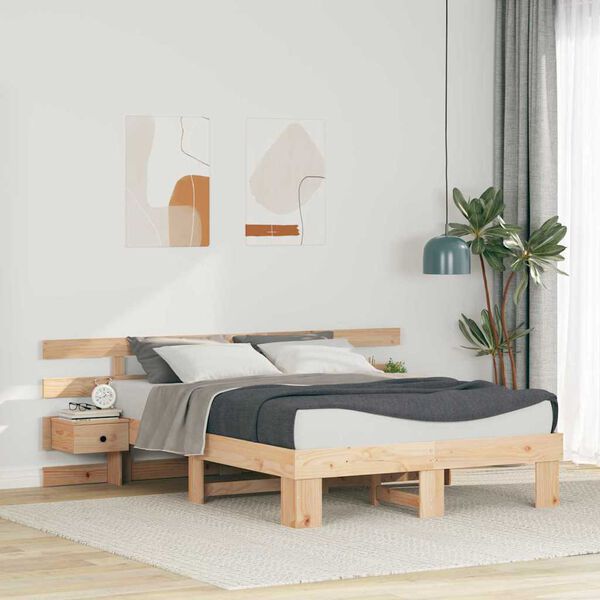 vidaXL Bed Frame with Headboard Brown 120 x 190 cm Solid Pine Wood