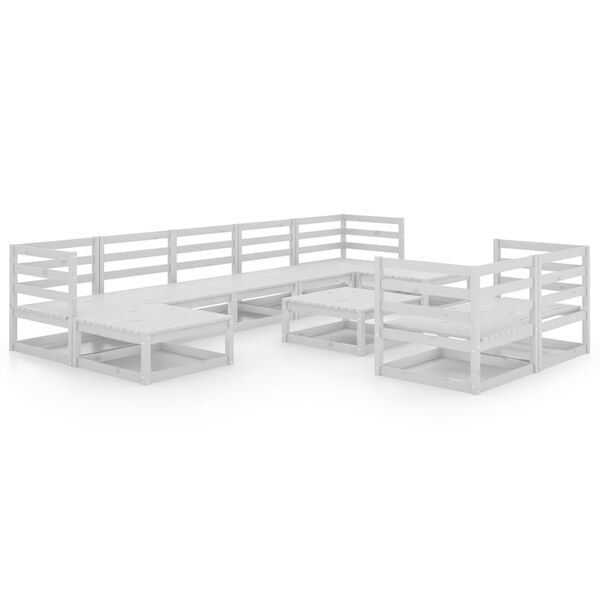 vidaXL 10 Piece Garden Lounge Set White Solid Pinewood