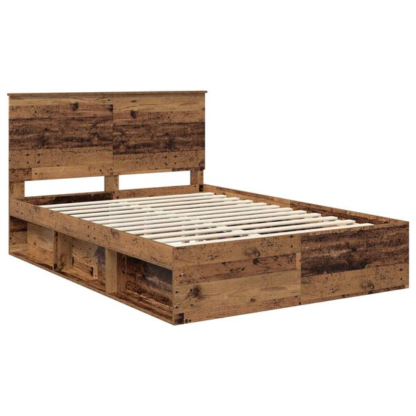 vidaXL Bed Frame with Headboard Old Wood 135 x 190 cm Solid Pine Wood
