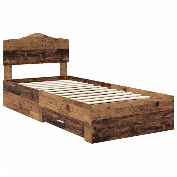 vidaXL Bed Frame with Headboard Old Wood 90 x 190 cm Engineered Wood