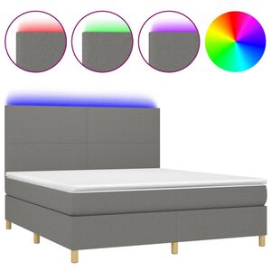 vidaXL Box Spring Bed with Mattress&LED Dark Grey 160x200 cm Fabric