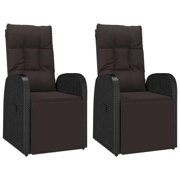 vidaXL 3 Piece Garden Lounge Set Black Poly Rattan&Steel