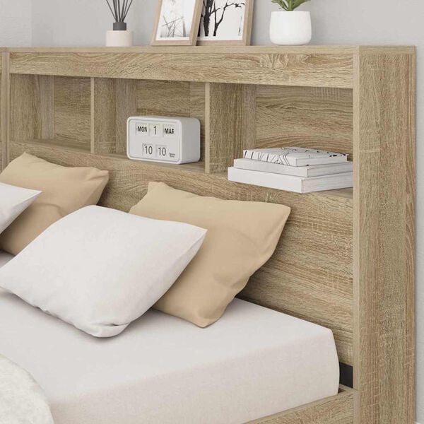 vidaXL Storage Headboard with Shelf Sonoma Oak 135 cm Engineered Wood
