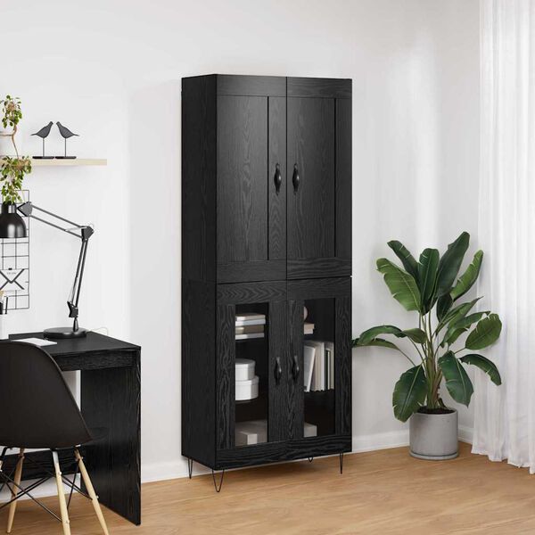 vidaXL Highboard Black Oak 69.5 x 34 x 180 cm Engineered Wood
