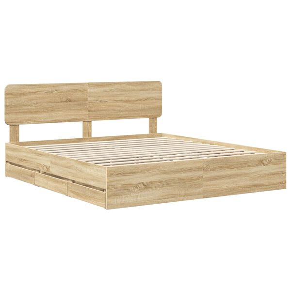 vidaXL Bed Frame with Drawer Sonoma Oak 180 x 200 cm Engineered Wood