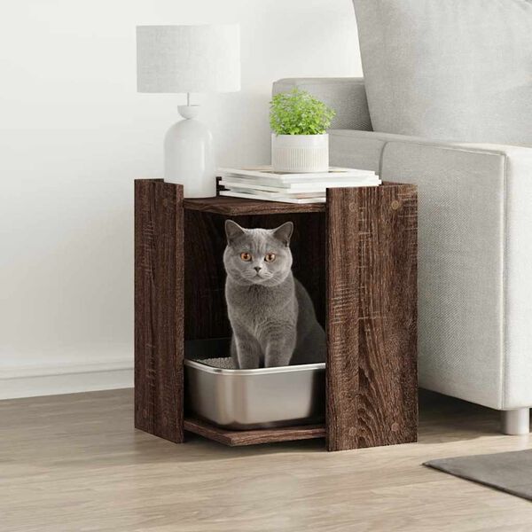 vidaXL Cat Litter Box Enclosure Brown Oak 42x42x51 cm Engineered Wood