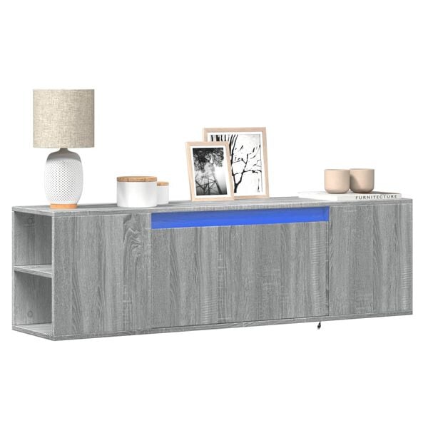vidaXL TV Wall Cabinet with LED Lights Grey Sonoma 135x31x39.5 cm
