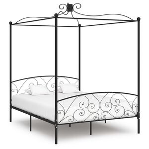 vidaXL Canopy Bed Frame without Mattress Black Metal 160x200 cm