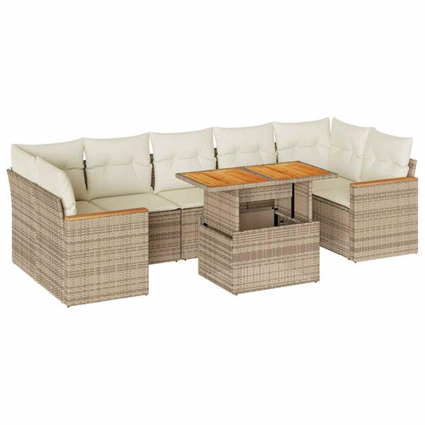 vidaXL 7 Piece Garden Sofa Set with Cushions Beige Poly Rattan Acacia