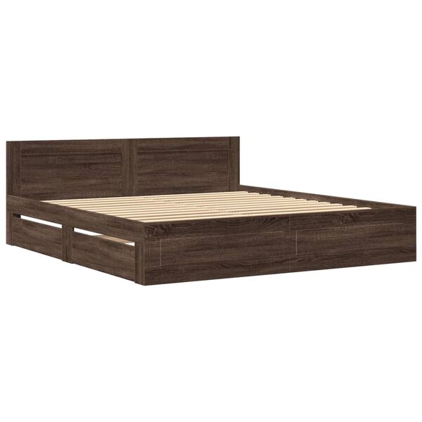 vidaXL Bed Frame with Headboard without Mattress Brown Oak 180x200 cm Super King