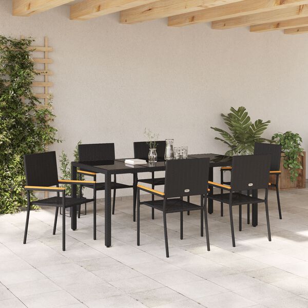 vidaXL Garden Dining Set 7 pcs Black Poly Rattan