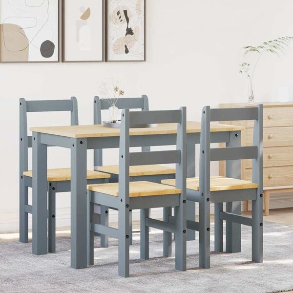 vidaXL 5 Piece Dining Set Panama Grey Solid Wood Pine