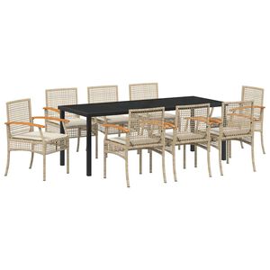 vidaXL Garden Dining Set with Cushion 9 pcs Beige and Black Rattan