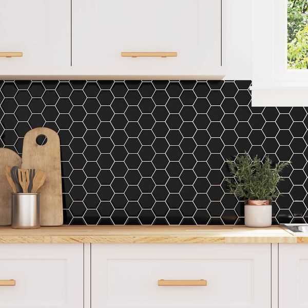 vidaXL Hexagon Tile 50 pcs Black 30 x 30 cm Polyurethane and PET