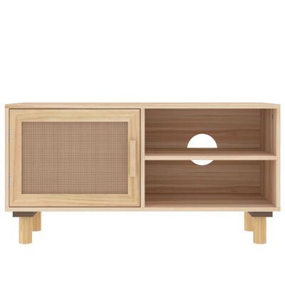 vidaXL TV Cabinet Brown 80x30x40 cm Solid Wood Pine and Natural Rattan