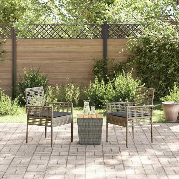 vidaXL Garden Bistro Set 3 pcs Grey Poly rattan