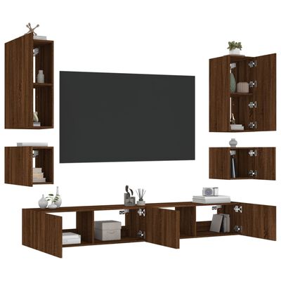 vidaXL 6 Piece TV Wall Cabinets with LED Lights Brown Oak