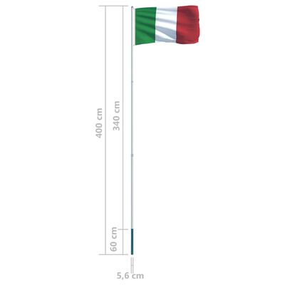 vidaXL Italy Flag and Pole Aluminium 4 m