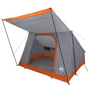 vidaXL Camping Tent 4-Person Waterproof Grey and Orange Taffeta