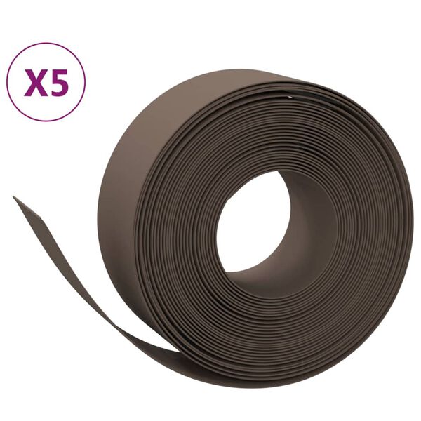 vidaXL Garden Edgings 5 pcs Brown 10 m 20 cm Polyethylene