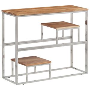vidaXL Console Table Silver Stainless Steel and Solid Wood Acacia