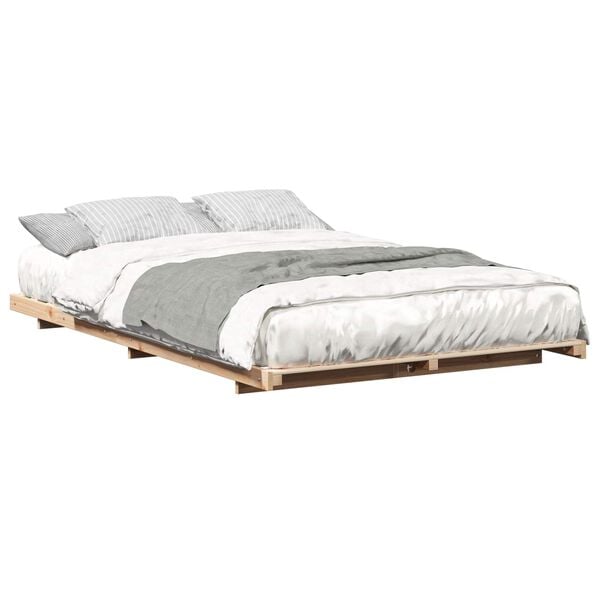 vidaXL Floor Bed Frame Brown 135 x 190 cm Solid pine wood
