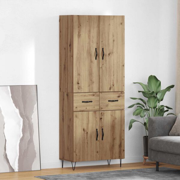 vidaXL Highboard 2 pcs Artisan Oak Engineered Wood and Glass