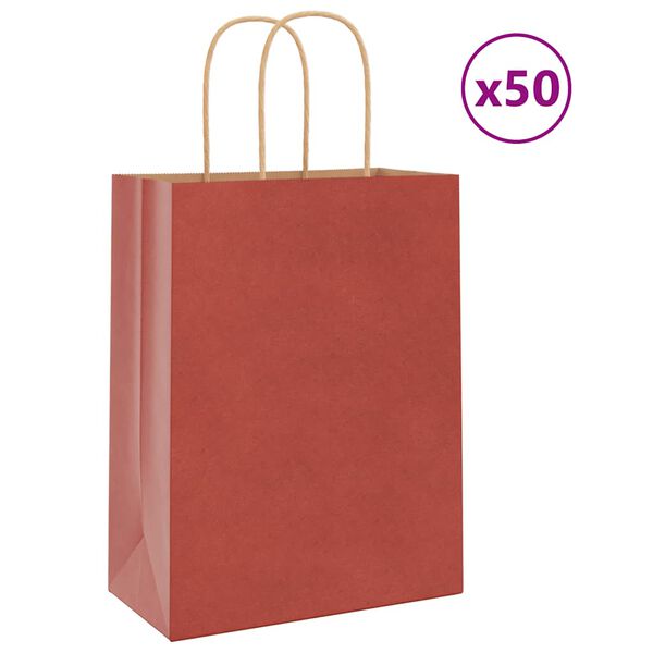 vidaXL Paper Bags 50 pcs with Handles Red 21x11x28 cm