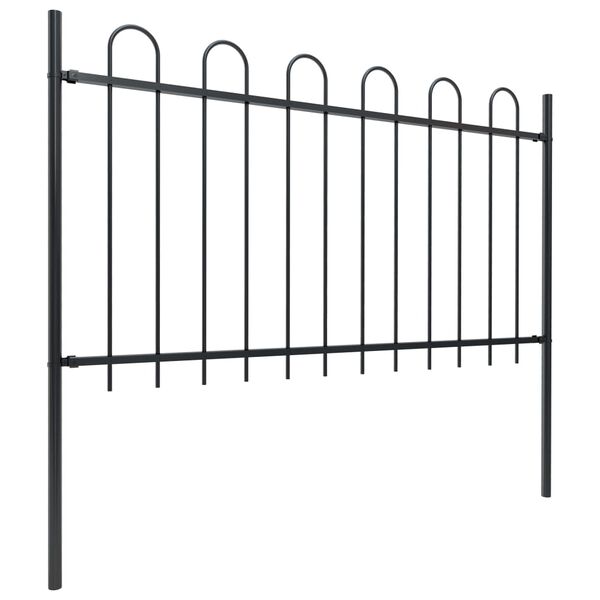 vidaXL Garden Fence with Hoop Top Steel 359x100 cm Black