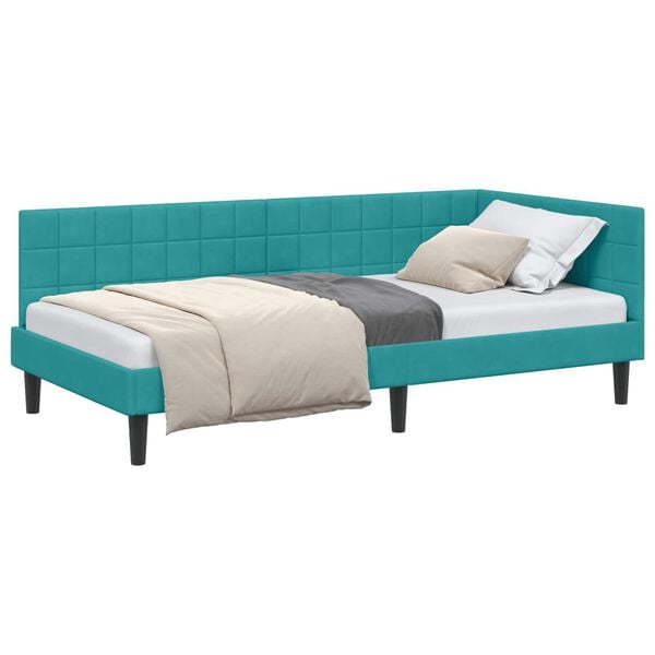 vidaXL Corner Bed Frame with Headboard Turquoise 90 cm x 200 cm Velvet