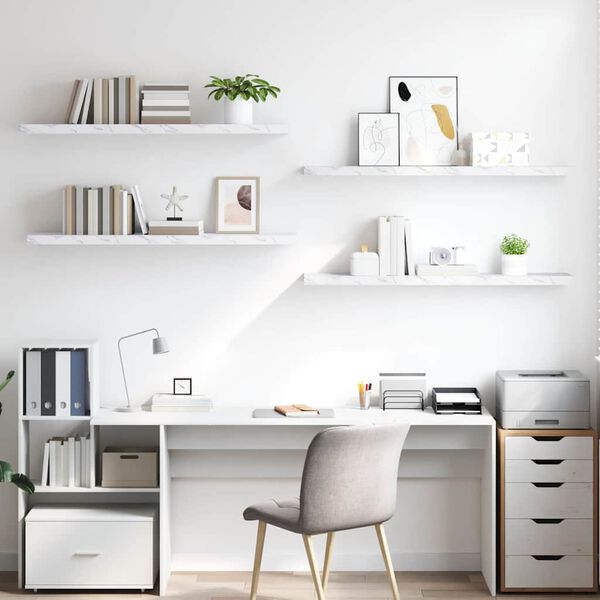 vidaXL Wall Shelf 4 pcs White Marble 120 x 23.5 x 4 cm Engineered Wood