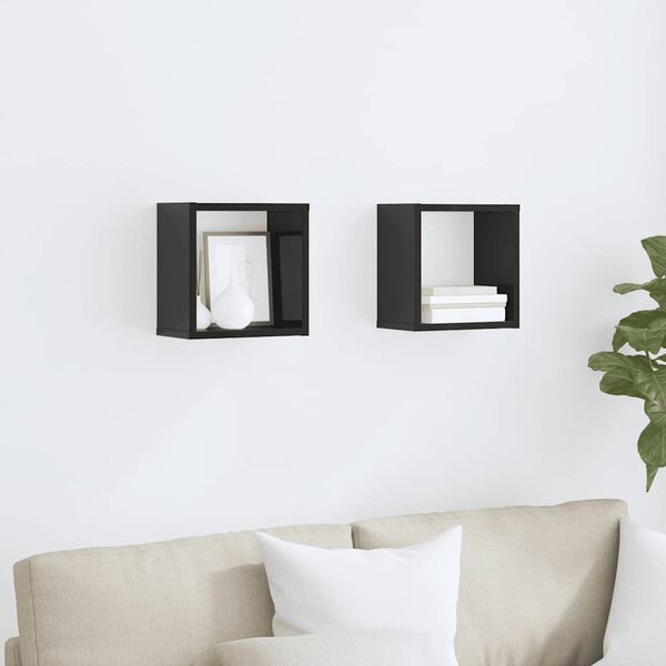 vidaXL Wall Cube Shelves 2 pcs High Gloss Black 26x15x26 cm