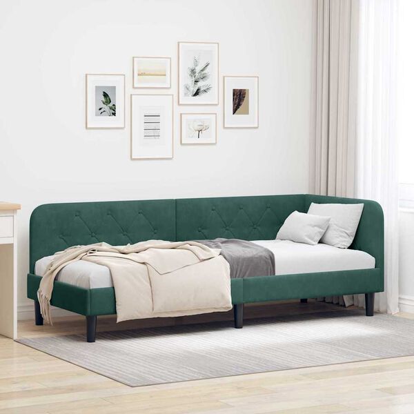 vidaXL Corner Bed Frame with Headboard Dark Green 80 x 200 cm Velvet