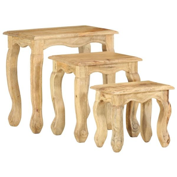 vidaXL 3 Piece Nesting Table Set Solid Mango Wood