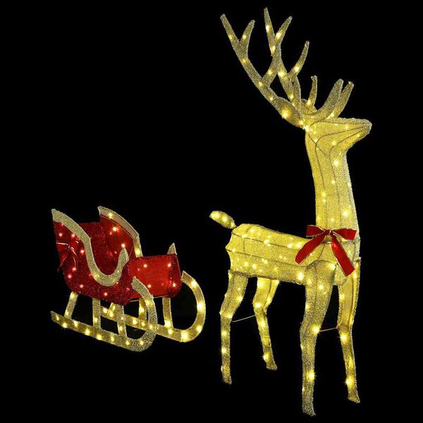 vidaXL Reindeer Pull Sleigh Warm white 70 x 26 x 128.5 cm Fabric