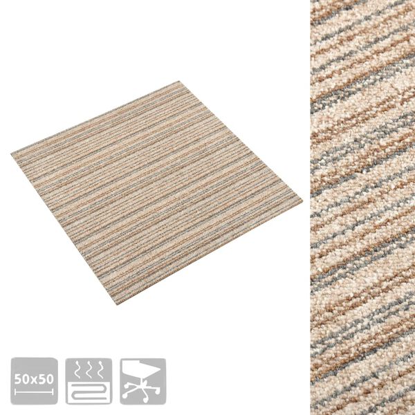 vidaXL Carpet Floor Tiles 20 pcs 5 m&sup2; 50x50 cm Striped Beige