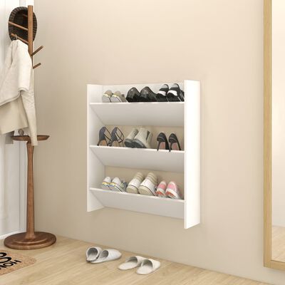 vidaXL Wall Shoe Cabinet White 80x18x90 cm Engineered Wood