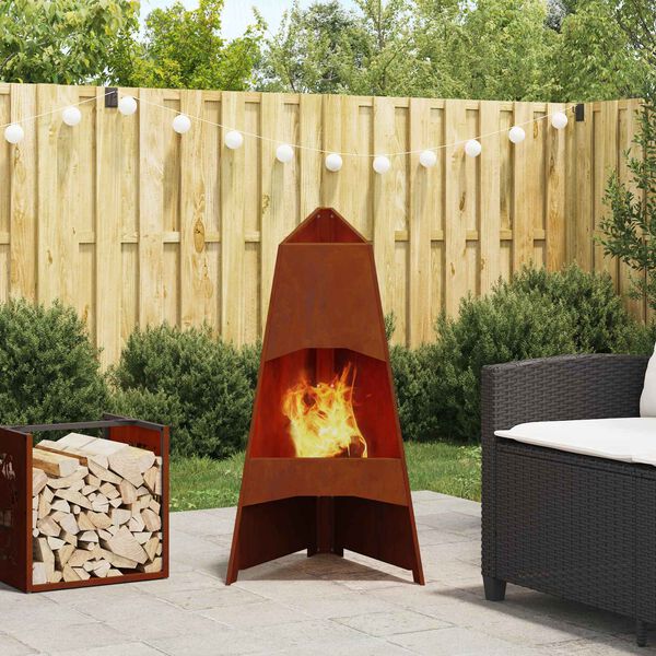 vidaXL Fire Pit Brown 50 x 50 x 95 cm Weathering Steel