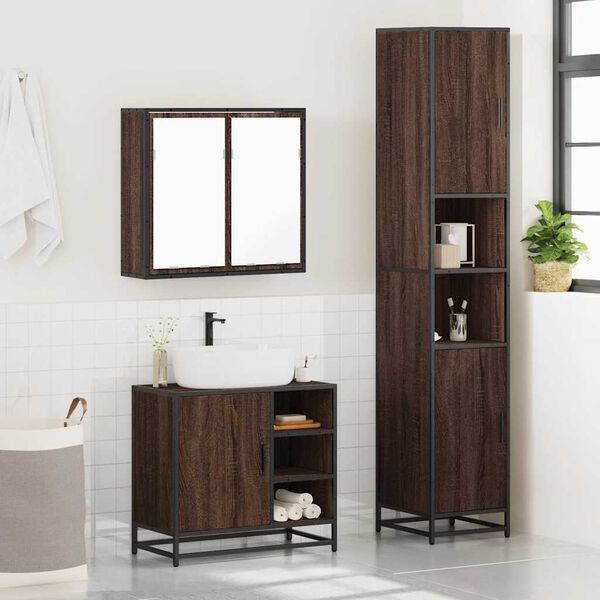 vidaXL 3 Piece Bathroom Furniture Set Brown Oak Engineered Wood