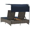 vidaXL Double Sun Lounger with Canopy and Cushions Grey Poly Rattan