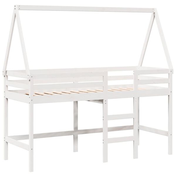 vidaXL Loft Bed with Ladder and Roof without Mattress White 90x190 cm Single