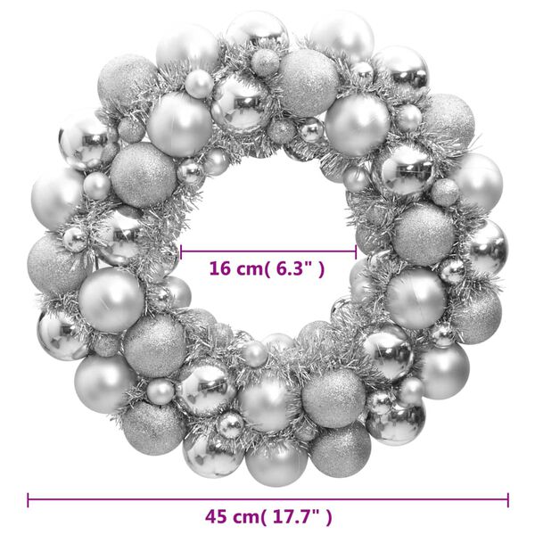 vidaXL Christmas Wreath Silver 45 cm Polystyrene