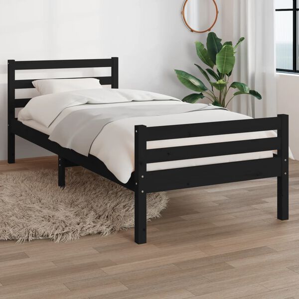 vidaXL Bed Frame without Mattress Black Solid Wood 90x200 cm