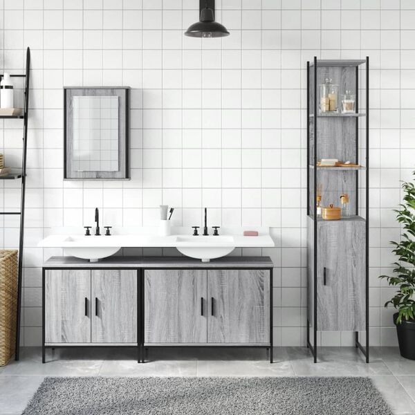 vidaXL 4 Piece Bathroom Furniture Set Grey Sonoma Engineered Wood