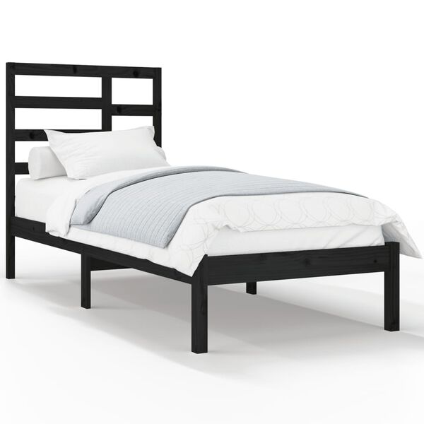 vidaXL Bed Frame without Mattress Black Solid Wood 100x200 cm