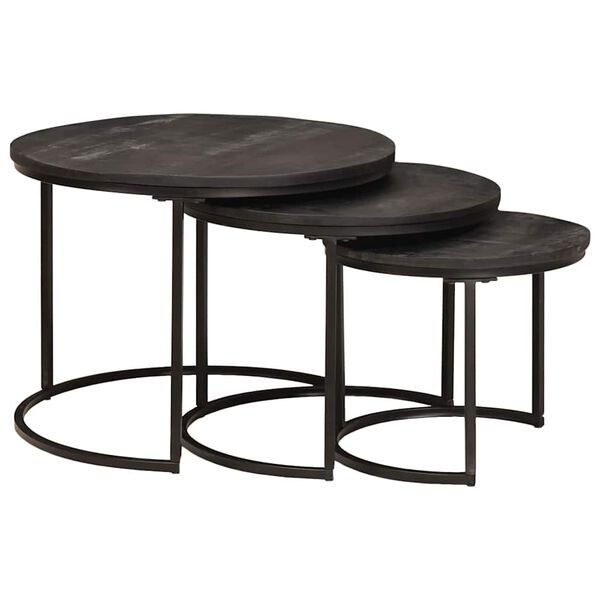 vidaXL Nesting Coffee Tables 3 pcs Black Solid Mango Wood and Steel