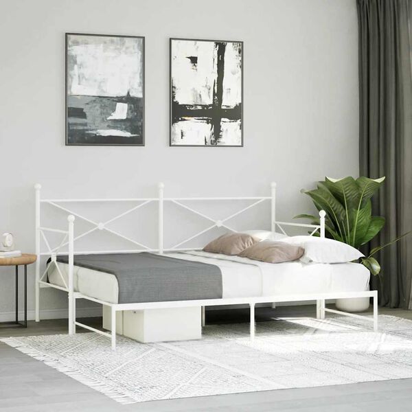 vidaXL Daybed with Trundle without Mattress White 90x200 cm Steel