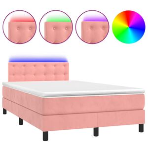 vidaXL Box Spring Bed with Mattress&LED Pink 120x200cm Velvet